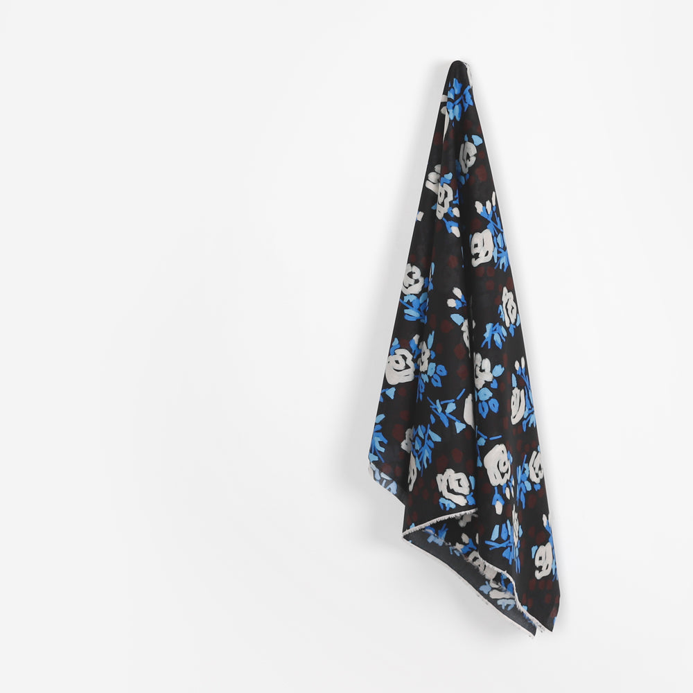 Painterly Rose Cotton Voile - Cornflower